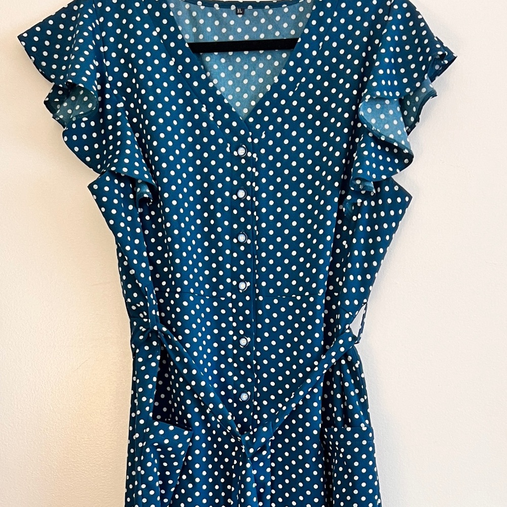 Mitily Women's Flutter Sleeve Polka Dot Midi Dress Size XL
